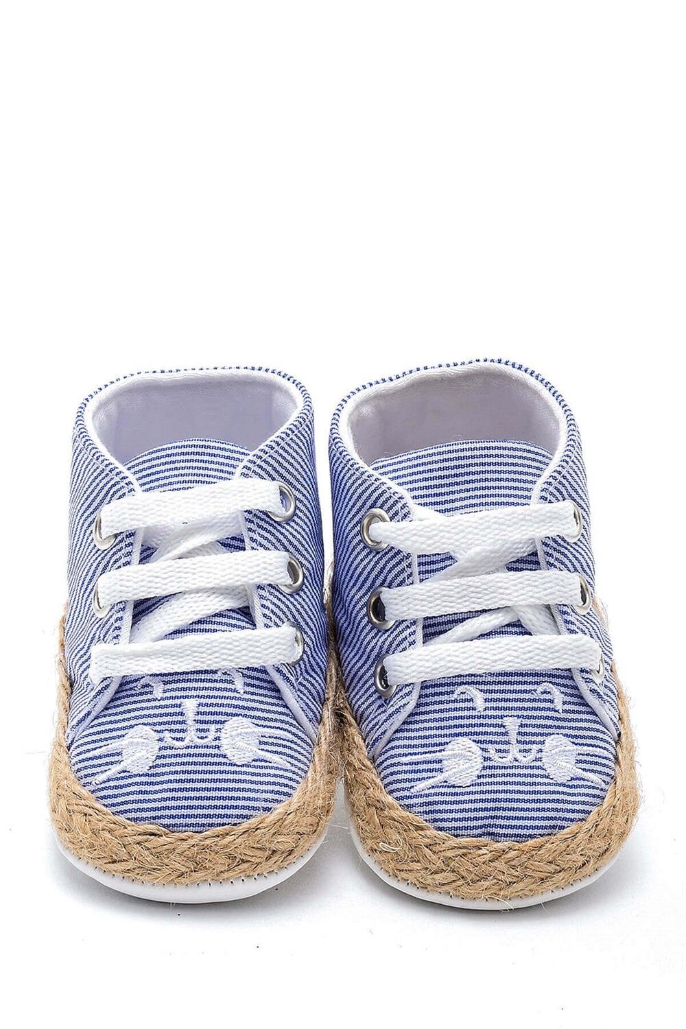 First Step Kedi Nakışlı Çizgili Patik - Saks Mavisi 8-12 Ay / No.18