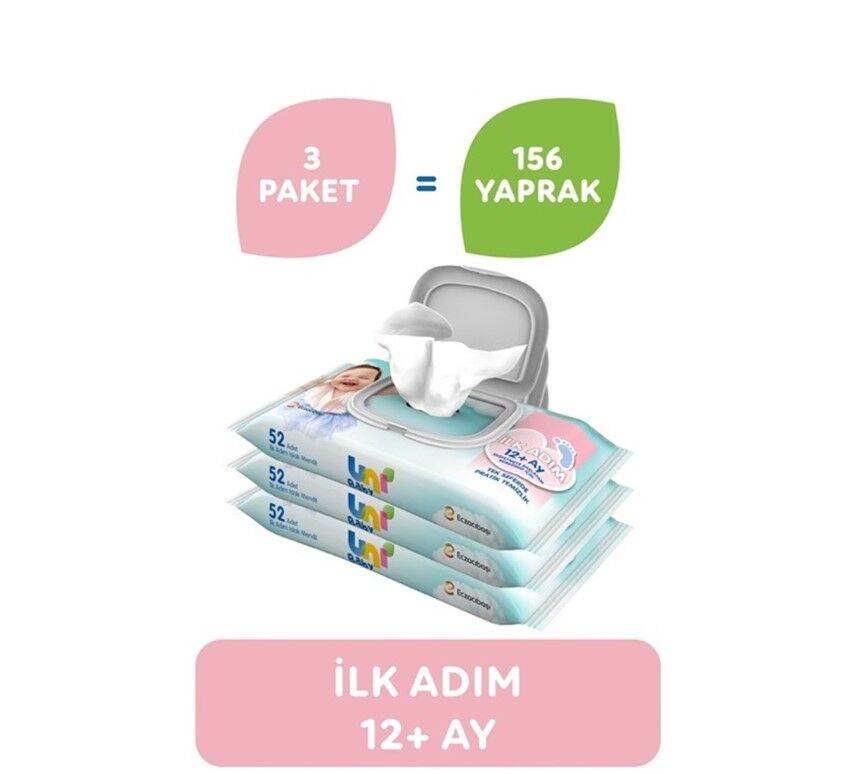 Uni Baby İlk Adım Bebek Islak Mendil 12+ Ay 3x52 Adet