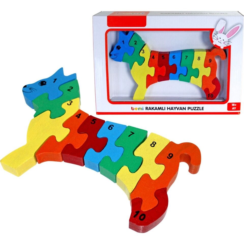 Bemi Ahşap Rakamlı Hayvan Puzzle ( Kedi )