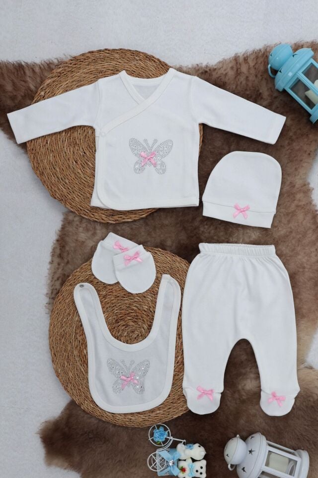 Sema Baby 5 Parça Hastane Çıkışı Zıbın Seti 0-3 Ay - Pink Butterfly