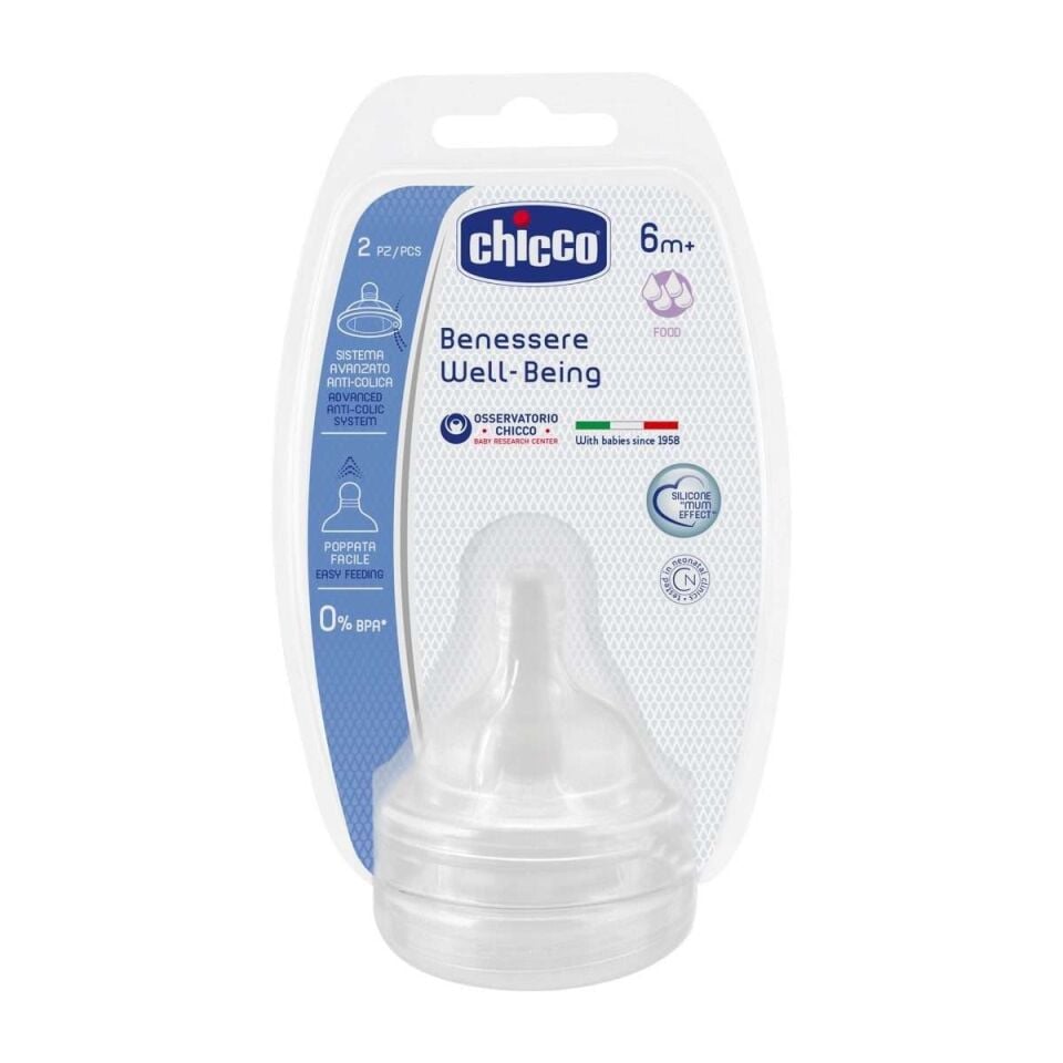 Chicco Wellbeing Biberon Emziği 6 ay+ Mama Akış 2'li Silikon